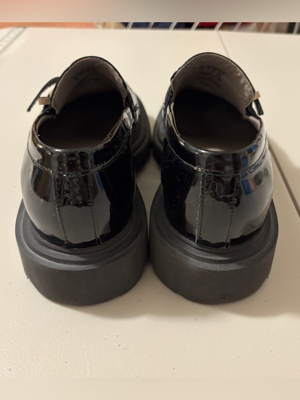 AllSaints Y2K Black Patent Leather Loafers Size 10 Platform Lug Emily Chunky - Picture 3 of 6